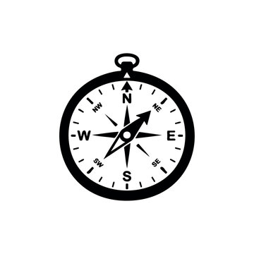 Compass silhouette vector flat design on white background.
