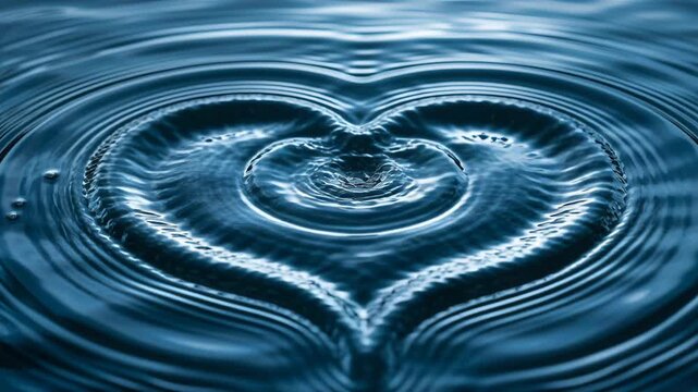 Water ripples form heart shape in calm water body at sunset