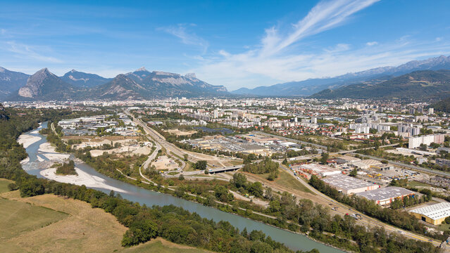 Aerial View of Grenoble Agglomeration in the French Alps