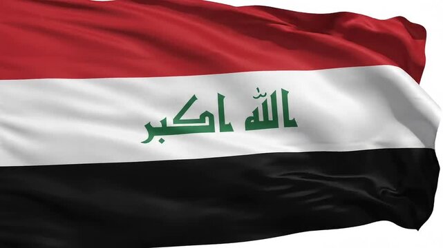 Close-up shot of the national flag of Iraq waving in full frame