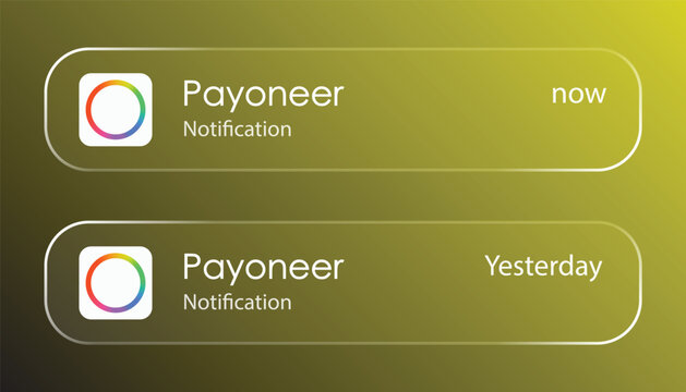 Payoneer Notification Banners in Liquid Glass Style, Editorial Use Only