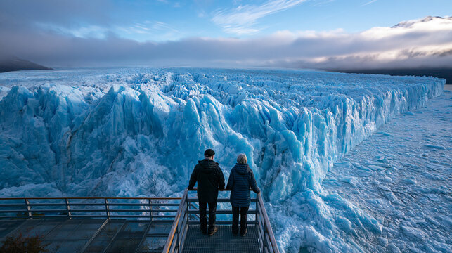 Tourists Viewing Massive Perito Moreno Glacier in Patagonia