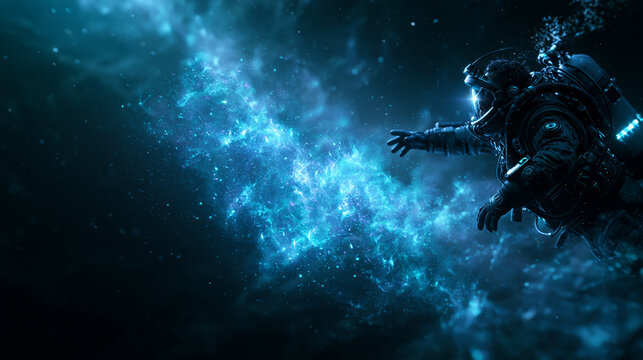 Astronaut Floating in Glowing Cosmic Space Nebula
