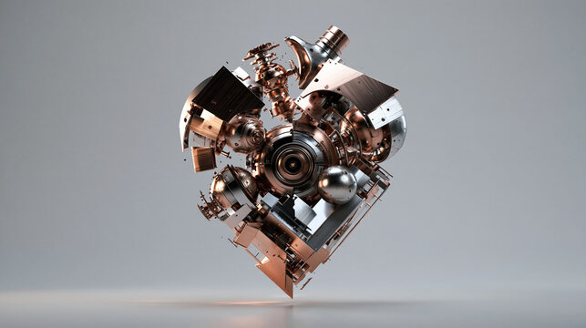 Futuristic Mechanical Engine Heart Floating in Studio