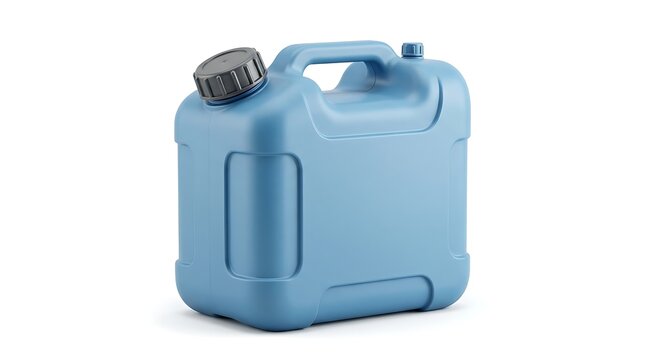 Blue plastic jerrycan container for liquid storage isolated on a white background
