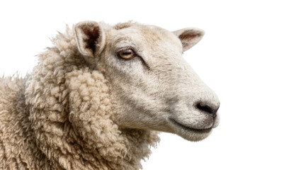Fluffy white sheep head with textured wool, isolated on transparent background © studiox