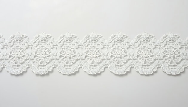 This appears to be a white floral guipure or water-soluble embroidered lace trim, commonly used for garment borders and bridal wear