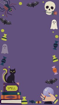 Cute Kawaii Halloween Character and Icons Seamless Pattern Animated Vertical Background