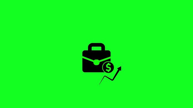 Minimal briefcase with dollar sign and rising arrow icon, representing business finance, investment, financial growth, profit, income, money management, banking, and economic success