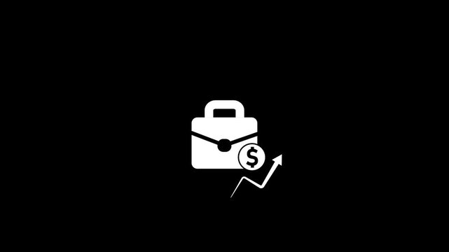 Minimal briefcase with dollar sign and rising arrow icon, representing business finance, investment, financial growth, profit, income, money management, banking, and economic success