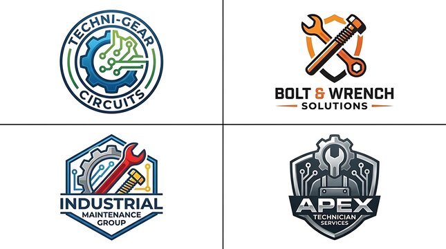 Industrial maintenance and technical service logo badge collection.