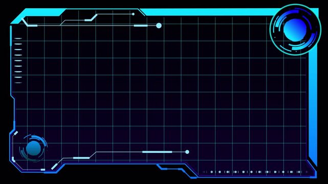 Futuristic Geometric Blue Grid HUD Frame 4K Stock Alpha Channel Overlay for Sci-Fi Video Screen and Tech Square LowerThird