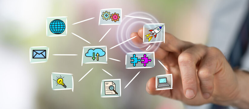 Man touching a cloud computing concept