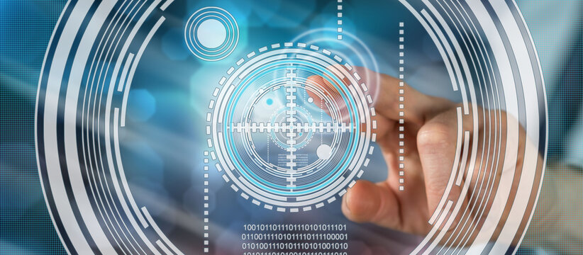Man touching a virtual technology concept