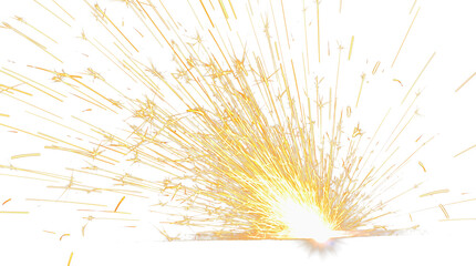 Obraz premium Golden sparks explosion effect with bright light rays and glowing particles, isolated on transparent background for video overlay, motion graphics, and celebratory design