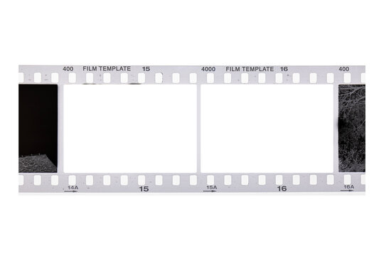 35mm film strip template with two blank white frames and negative borders