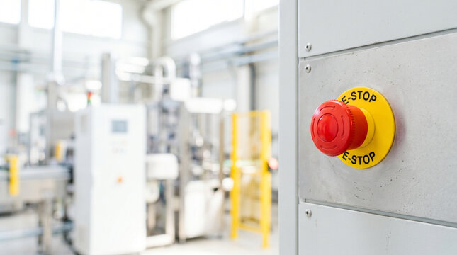 Factory floor emergency stop button for machinery safety  