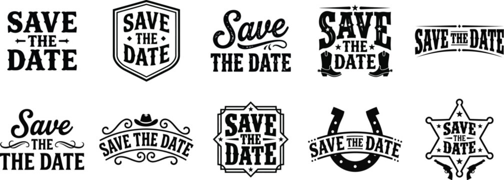 Western Cowboy Save The Date Wedding Typography Lettering