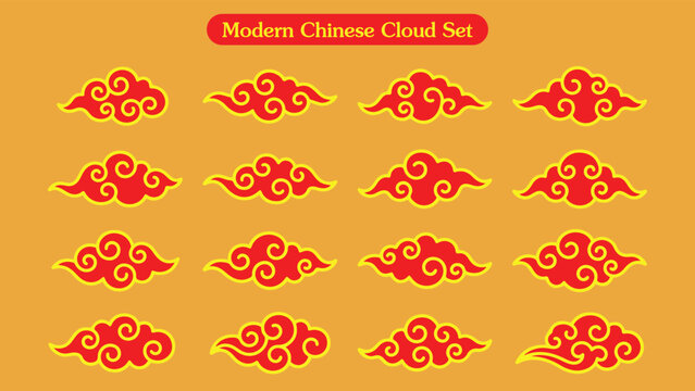 Chinese cloud set china japanese korean asian traditional illustrations calligraphy decorations element vector design for background and wallpaper 21