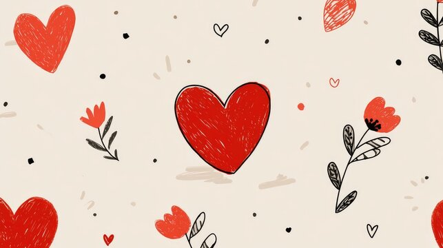 Heart-shaped pattern with simple flowers