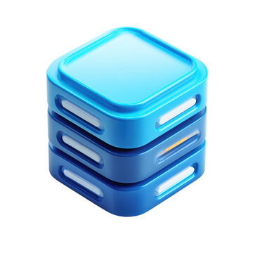 Modern 3D database icon, blue data storage server symbol, technology illustration for cloud computing and analytics isolated PNG with Transparent Background