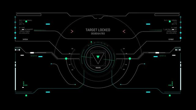 Futuristic Target Lock HUD With Triangular Reticle And System Data Interface