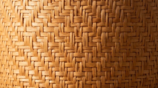 Woven bamboo texture background, natural rattan wicker pattern close up, organic brown wood fiber material for interior design