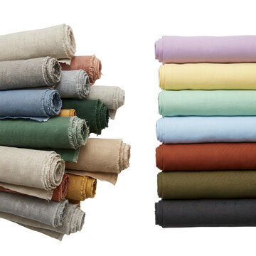 Rotoli di tessuto colorato in lino e cotone