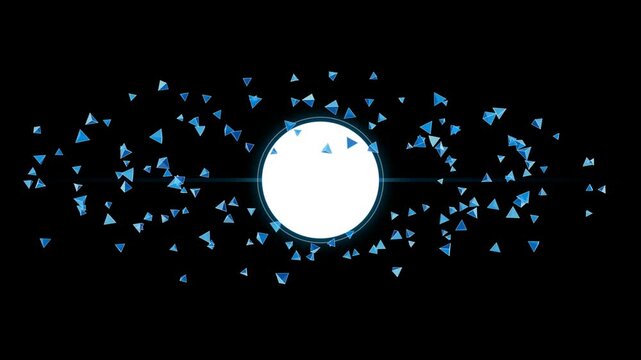 Floating Blue Geometric Pyramids Revolving Around A Bright Glowing White Circle In Dark Space