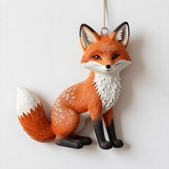 Fototapeta premium Christmas decoration and holiday ornament, cute fox figurine hanging on wall for winter seasonal home decor and festive celebration interior design