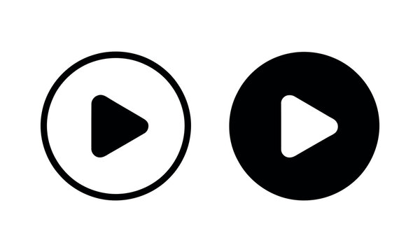 Modern play pause button icons in circle shapes