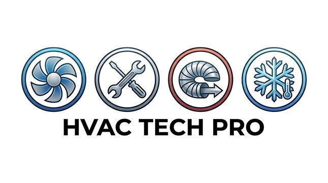 Professional HVAC technician logo and service icons.