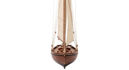 Detailed wooden model sailboat with sails set, viewed from the bow © Sapphire