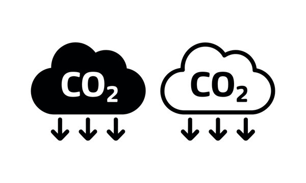 Carbon dioxide emissions falling from two clouds icon
