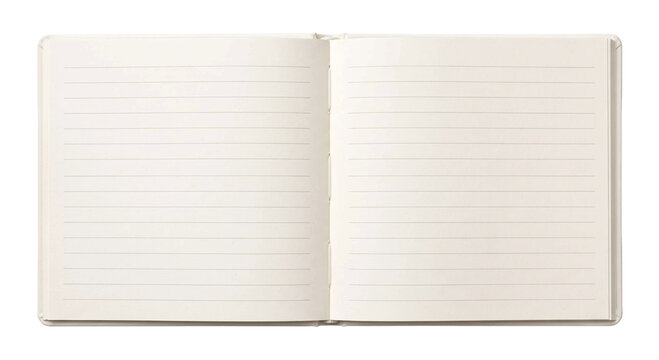 Open blank lined notebook showing two pages ready for writing or drawing