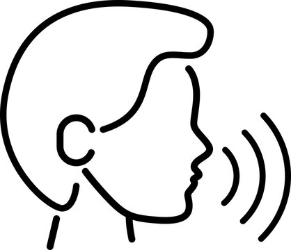 Talking Person Line Icon showing voice sound waves and speaking symptom or communication, graphic isolated on transparent background