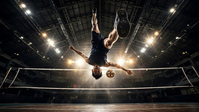 Sepak Takraw Player Kicking Ball Action Stadium