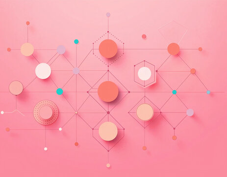 Abstract Geometric Network and Data Connection Pattern on Pink Background