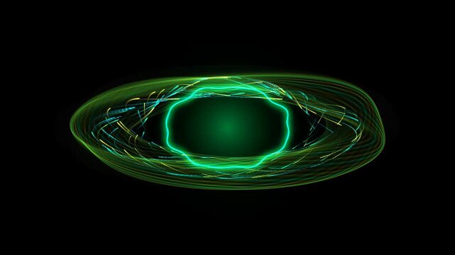 Glowing Green Circular Particle Ring Energy Vortex Rotating on a Solid Black Background Motion Loop