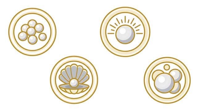 Luxury pearl and seashell circular gold icon set.