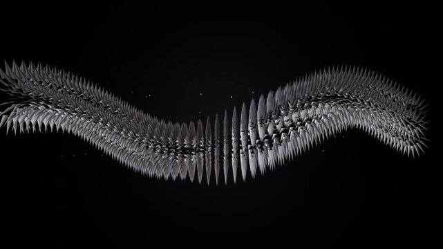 Minimalist White Spiky Wave Form Motion Graphic Animation Moving Smoothly On A Dark Black Background