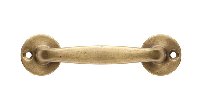 Antique brass door handle with a vintage patina and visible wear marks