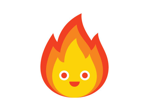 Cute cartoon fire flame character with a happy smiling face