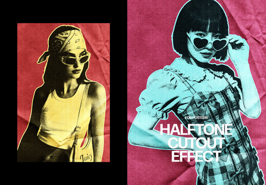 Vertical Halftone Cutout Effect For Poster And Print Design