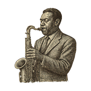 PNG Vintage saxophonist playing jazz