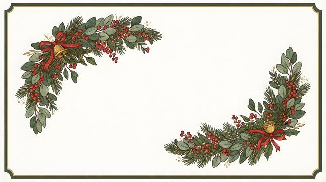 Christmas Holly and Berry Corner Frame, Festive Holiday Border Decoration