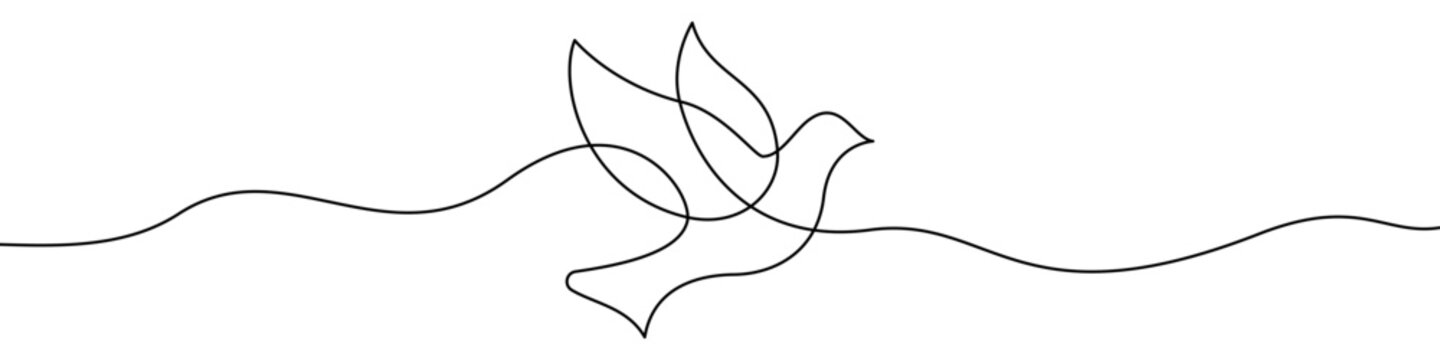 Flying dove line icon for peace and freedom concept