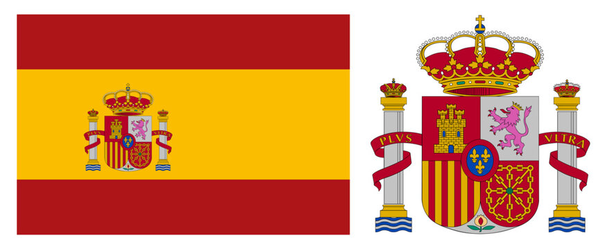 Spain National Flag and Coat of Arms Symbol Set