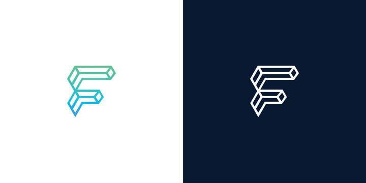 Modern isometric letter F logo design with geometric 3D wireframe structure for tech corporate branding