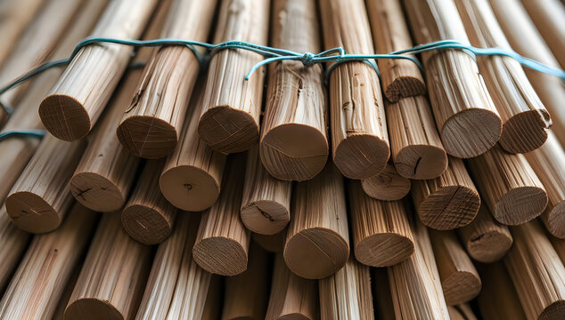 Stack of circular wooden poles tied with green wire illustration